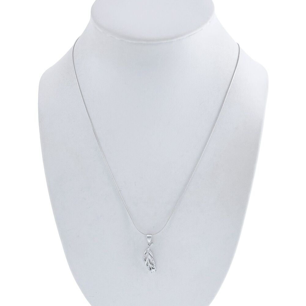 Joyerito Sterling Silver 925 Cubic Zirconia Leaf Pendant Necklace 15.5"-18"